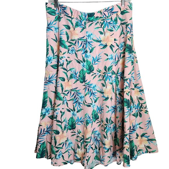 WOMAN WITHIN Linen Maxi Midi Skirt Womens 18 / 20 Large Tropical Florals Pull On - Picture 14 of 14